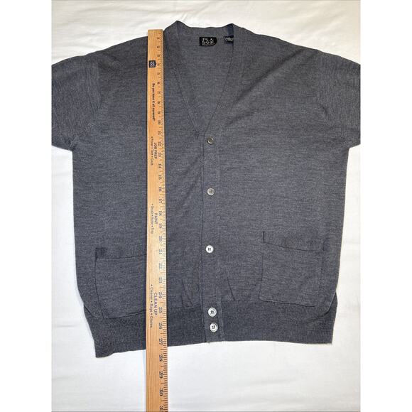 Jos A Bank Signature Cardigan Sweater Mens Lg 100% Merino Wool Button Gray EUC - Picture 6 of 11